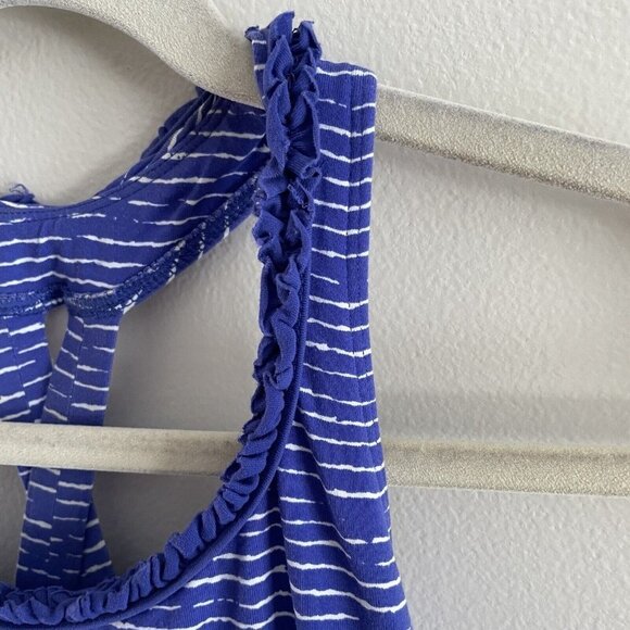 Lucy Women XS Blue White Striped Criss Cross Back Shelf Bra Athletic Tank Top - Picture 4 of 11